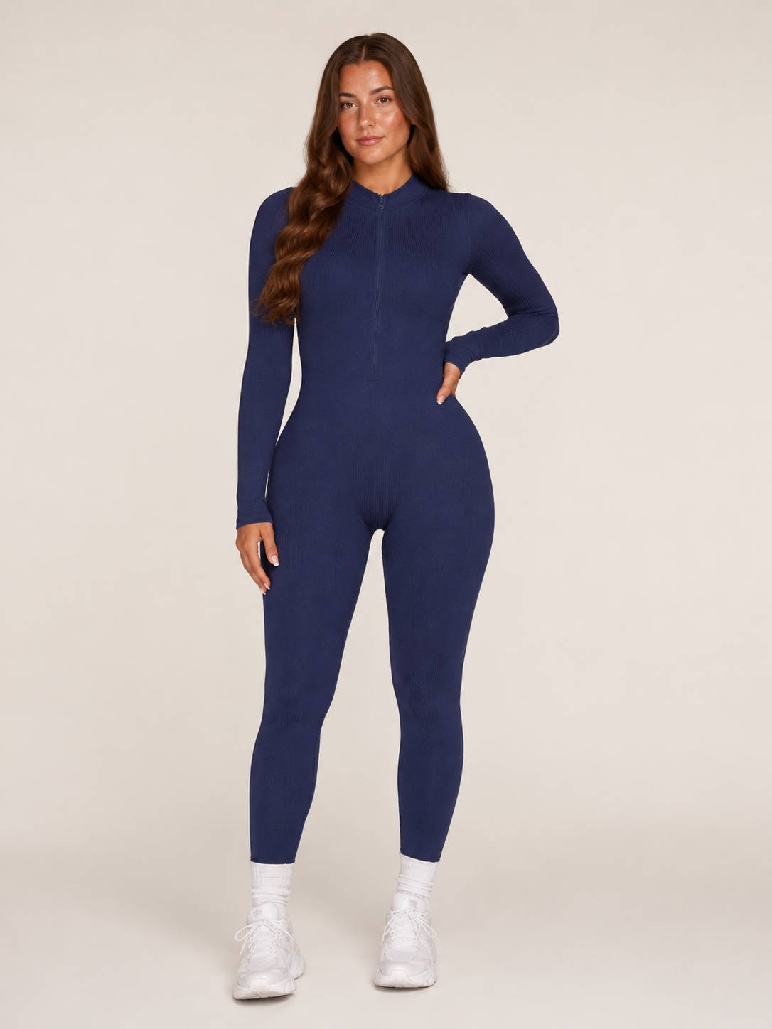 Ines | Long Sleeve Zip-Front Seamless Sports Jumpsuit