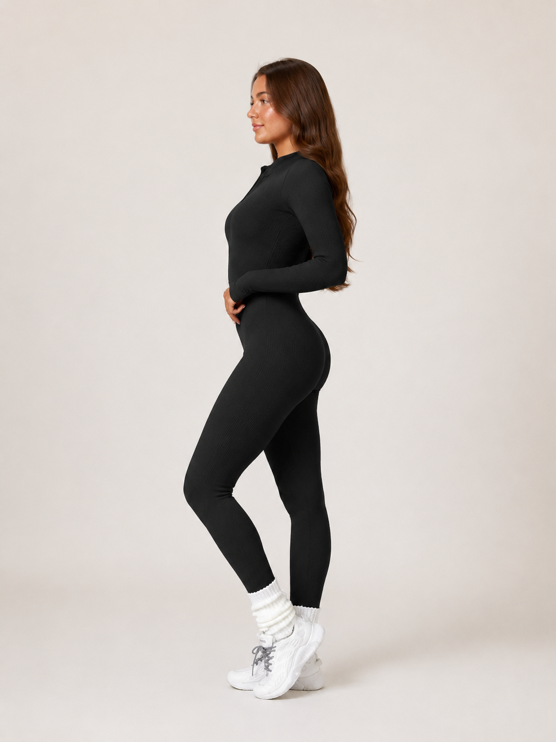 Ines | Long Sleeve Zip-Front Seamless Sports Jumpsuit