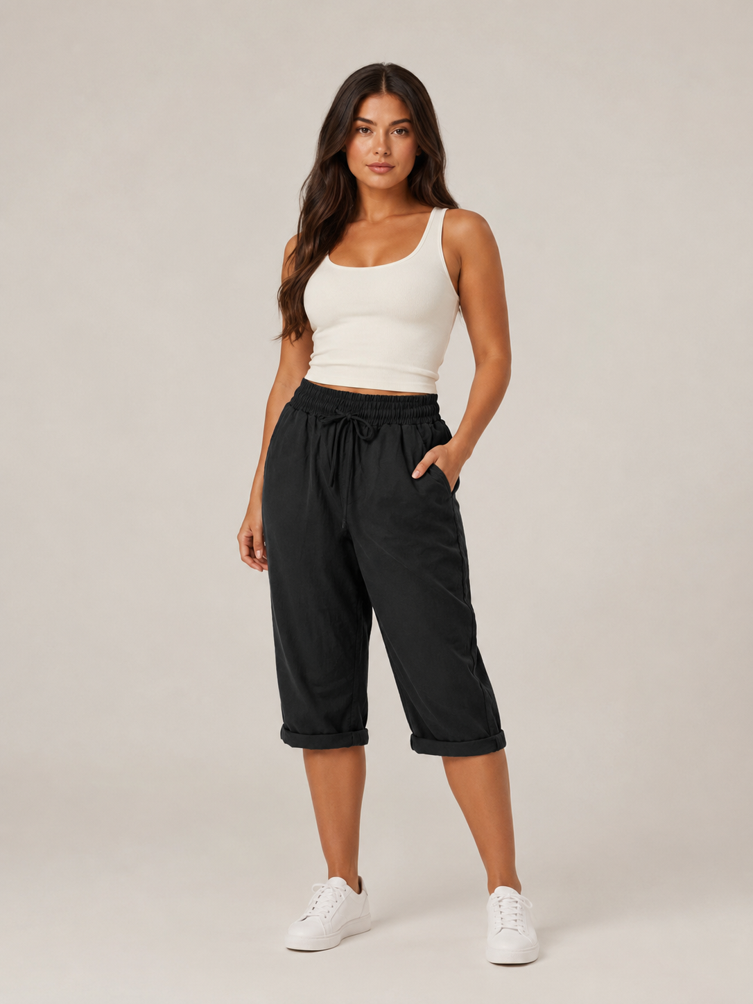 Halle | Wide Leg Culotte Trousers with Elastic Waist