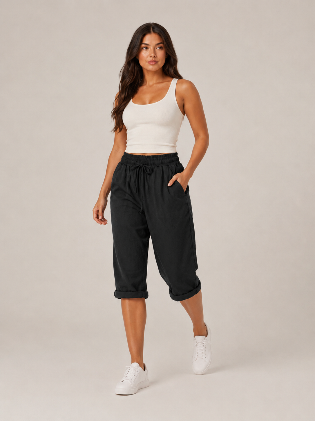 Halle | Wide Leg Culotte Trousers with Elastic Waist