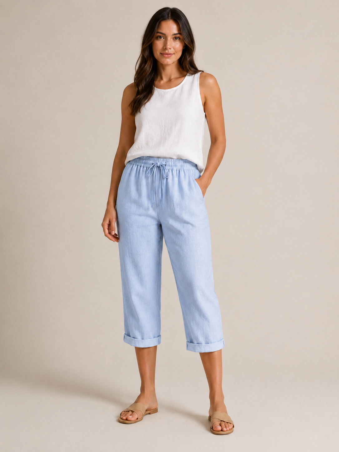 Halle | Wide Leg Culotte Trousers with Elastic Waist