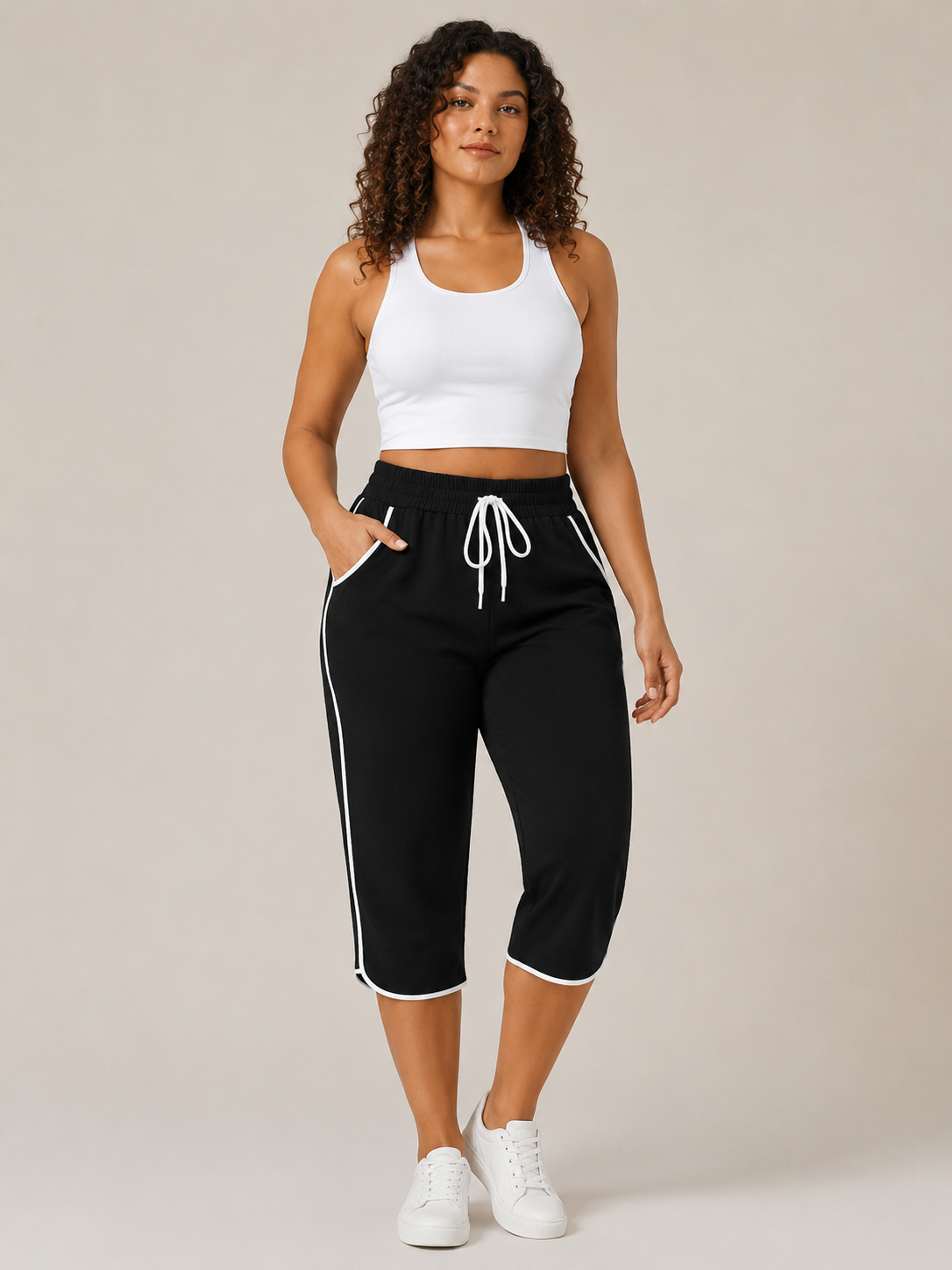Kennedy | Contrast-Trim Capri Active Pants
