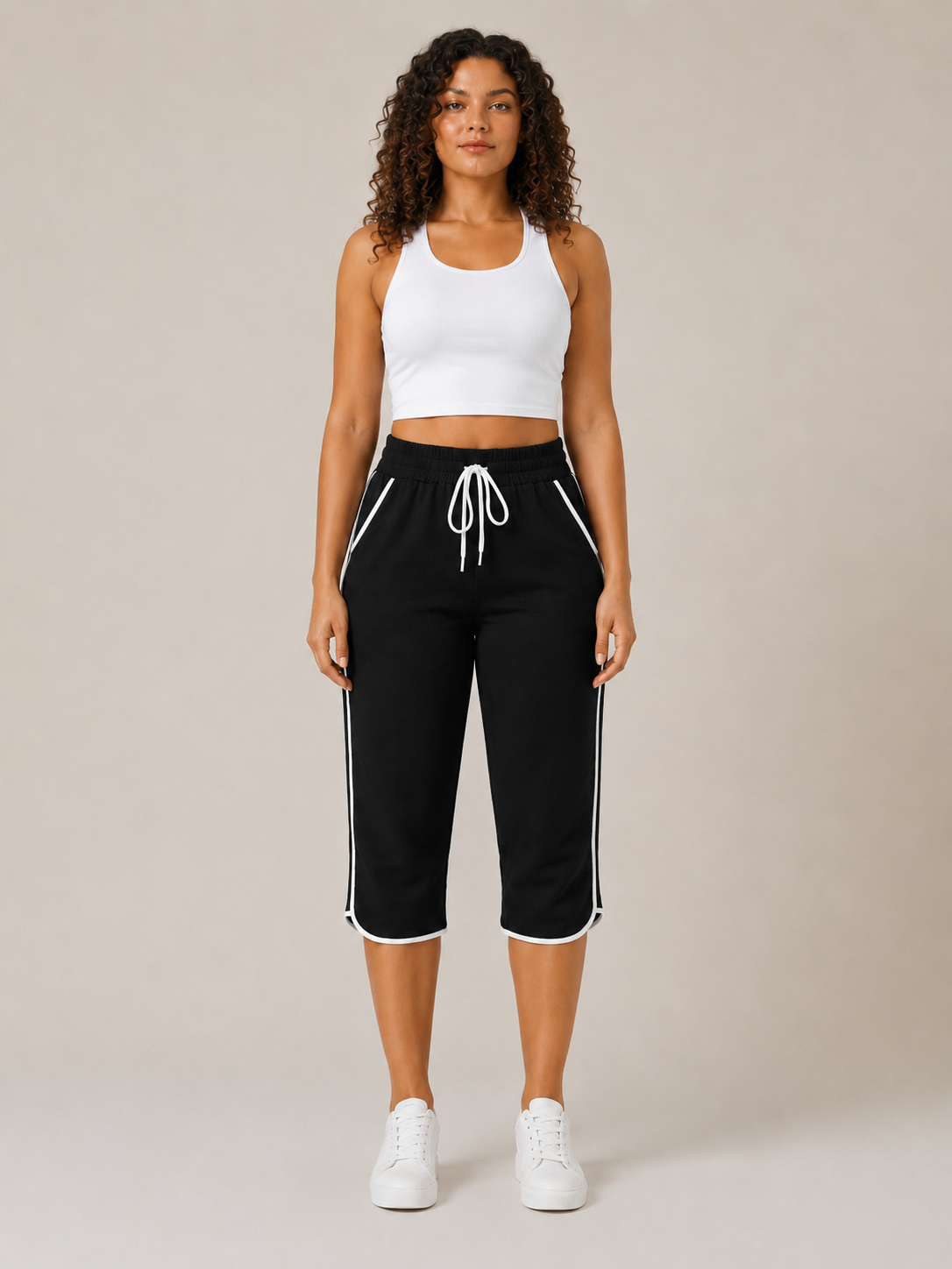 Kennedy | Contrast-Trim Capri Active Pants