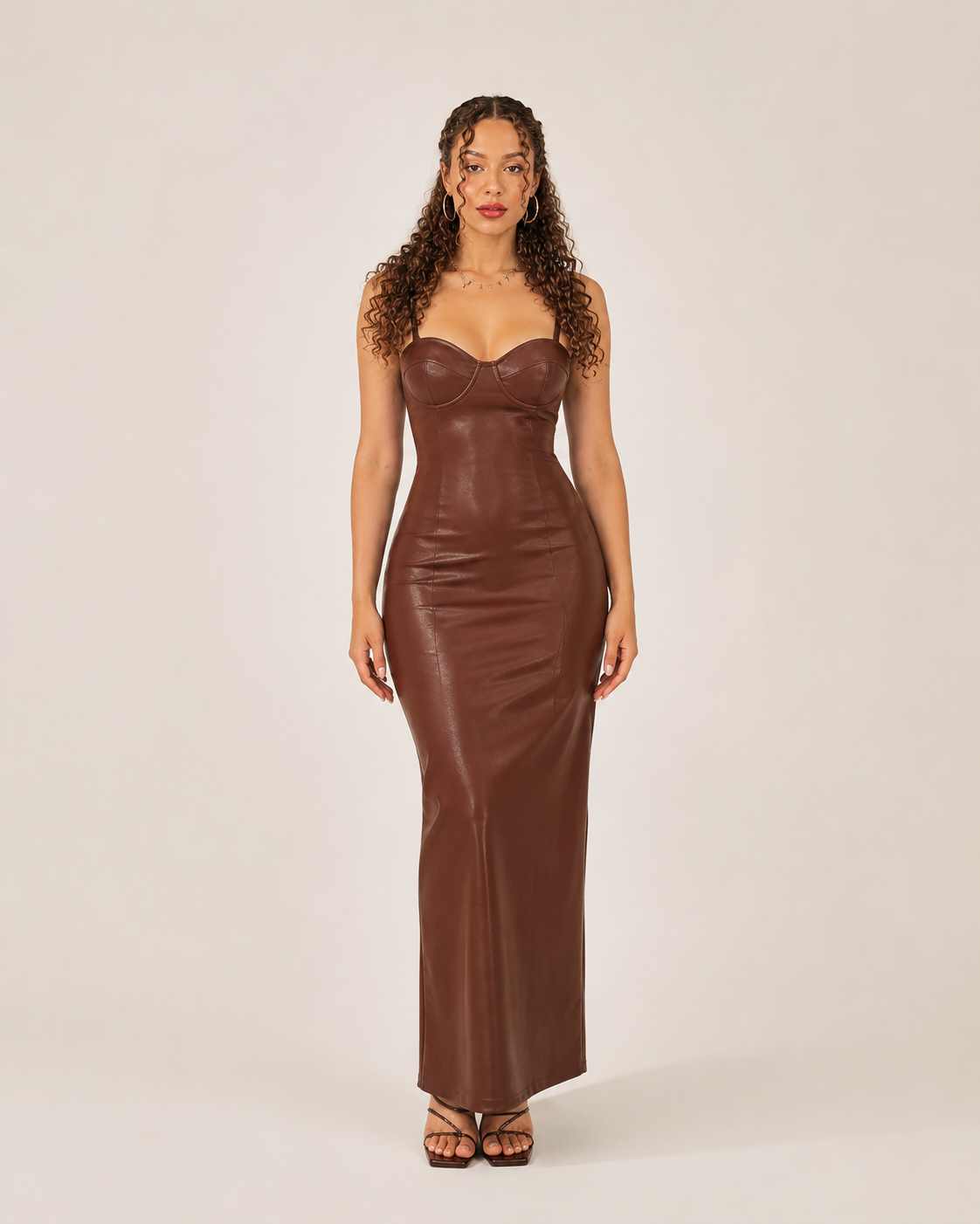 Colette | Corset Faux Leather Maxi Dress