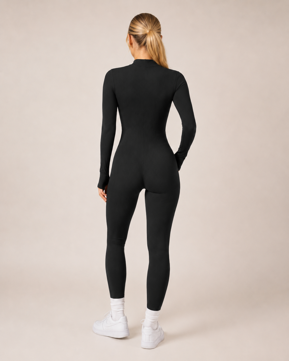 Isolde | Ankle-Length Ribbed Thumb-Hole Sports Jumpsuit