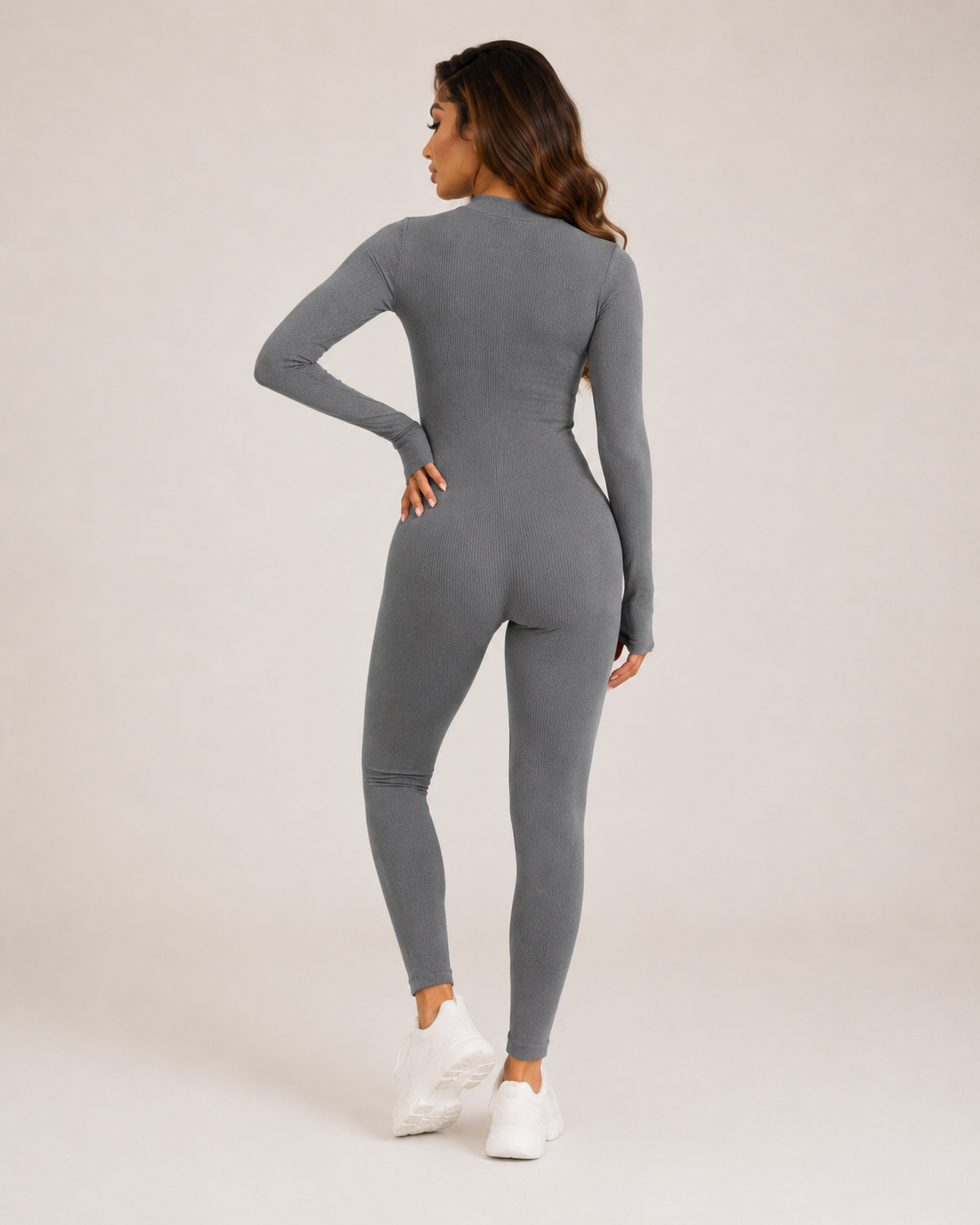 Isolde | Ankle-Length Ribbed Thumb-Hole Sports Jumpsuit