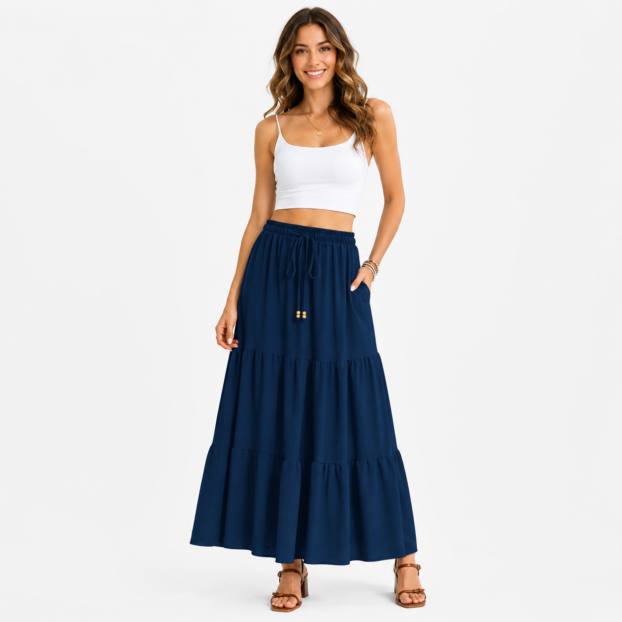 Leticia | Tiered Drawstring Casual Maxi Skirt