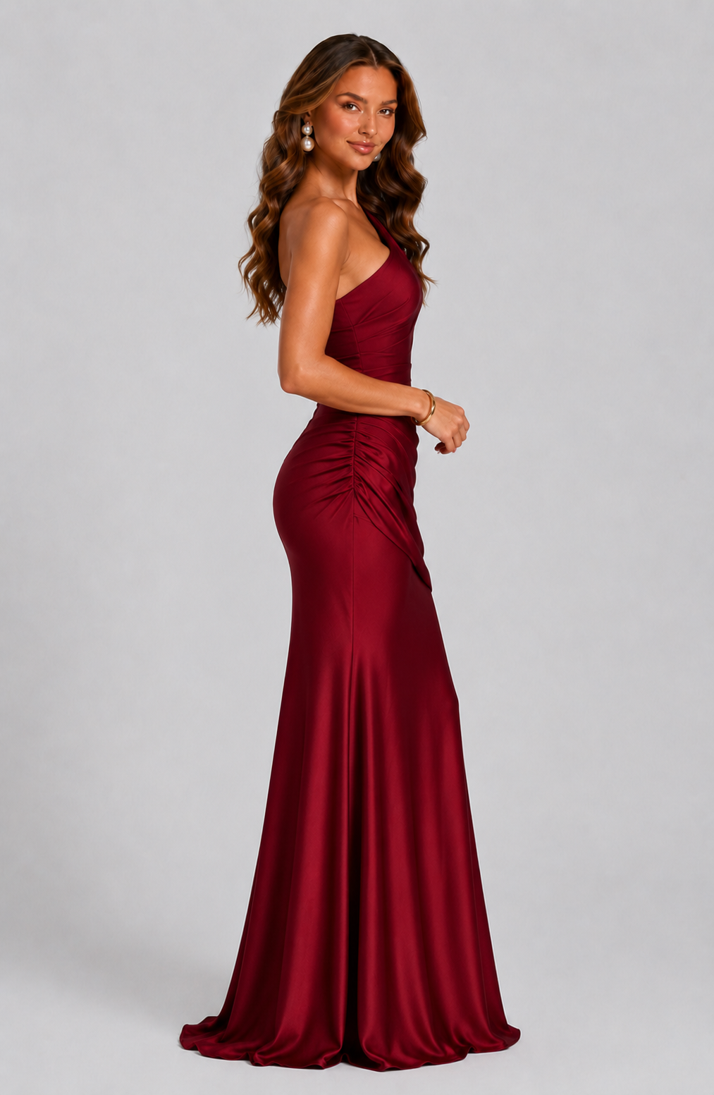 Imogen | One Shoulder Draped Satin Maxi Dress