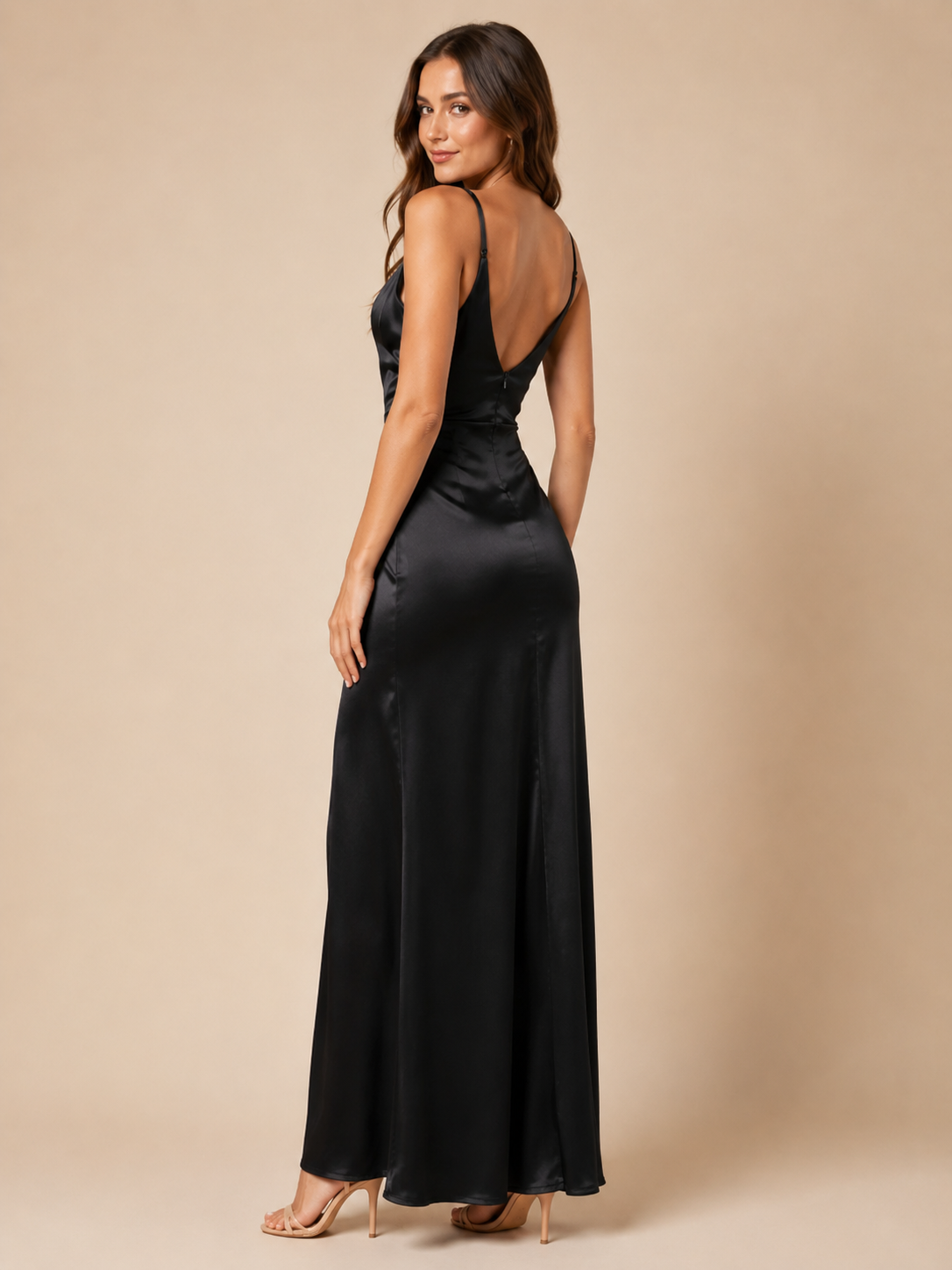 Nina | V-Neck High Split Satin-Look Midi Dress