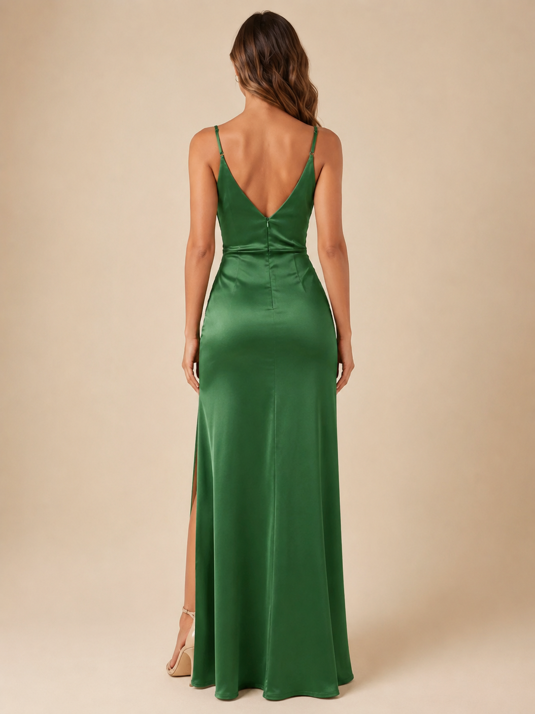 Nina | V-Neck High Split Satin-Look Midi Dress
