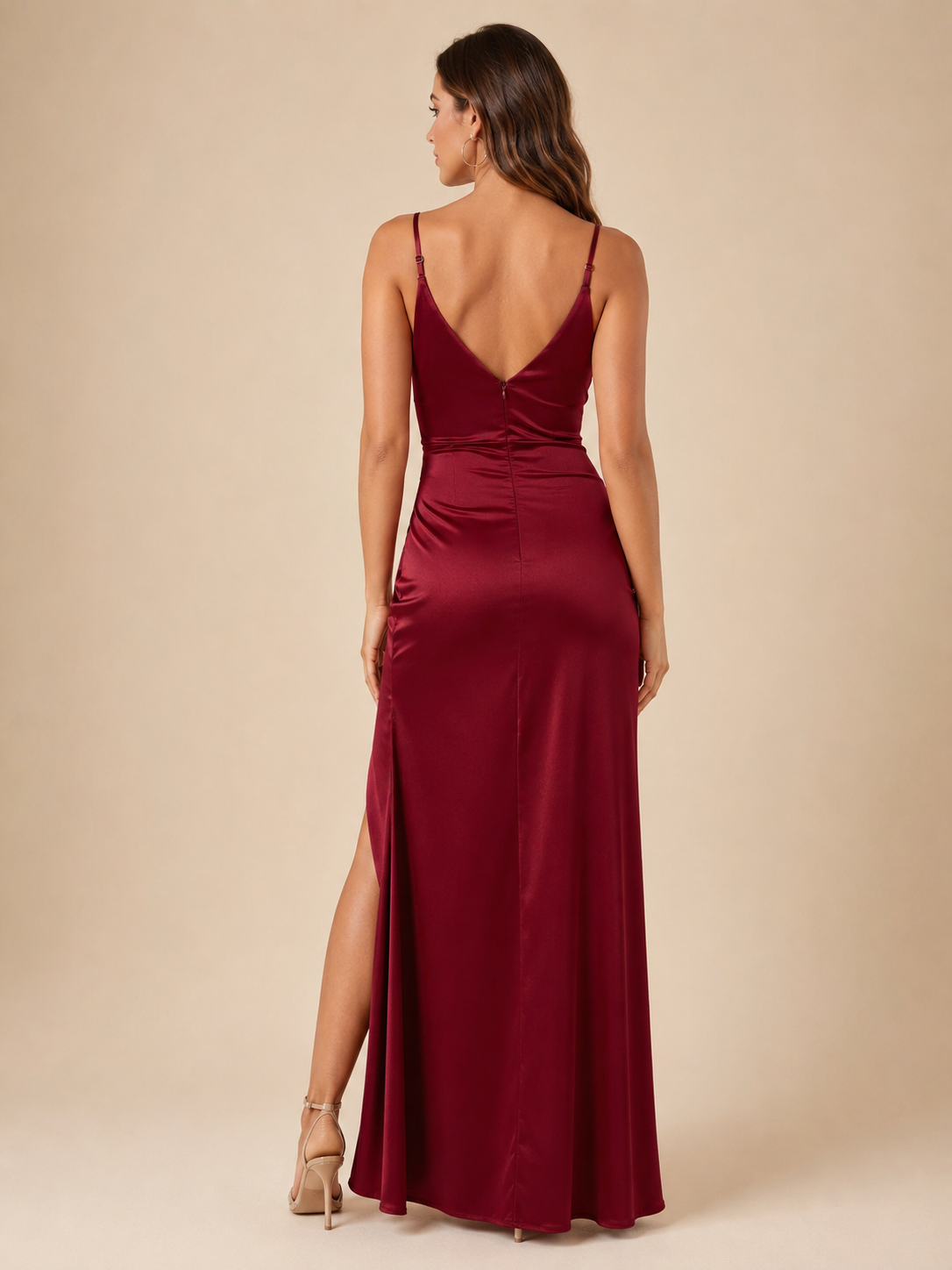 Nina | V-Neck High Split Satin-Look Midi Dress