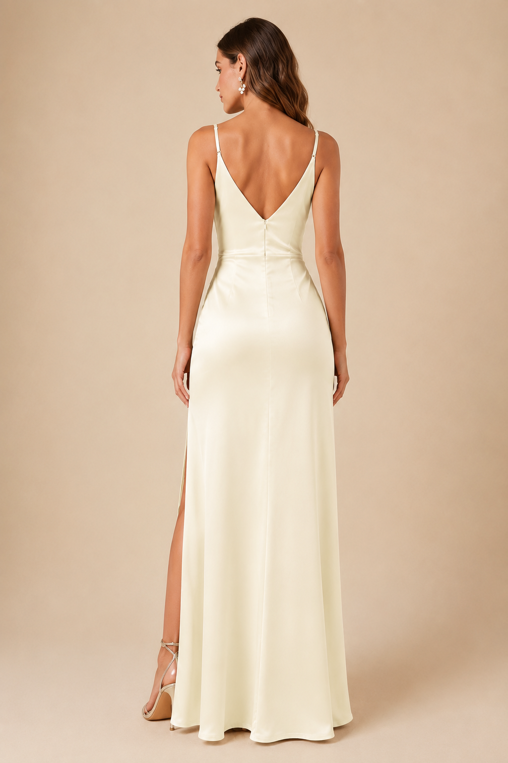 Nina | V-Neck High Split Satin-Look Midi Dress