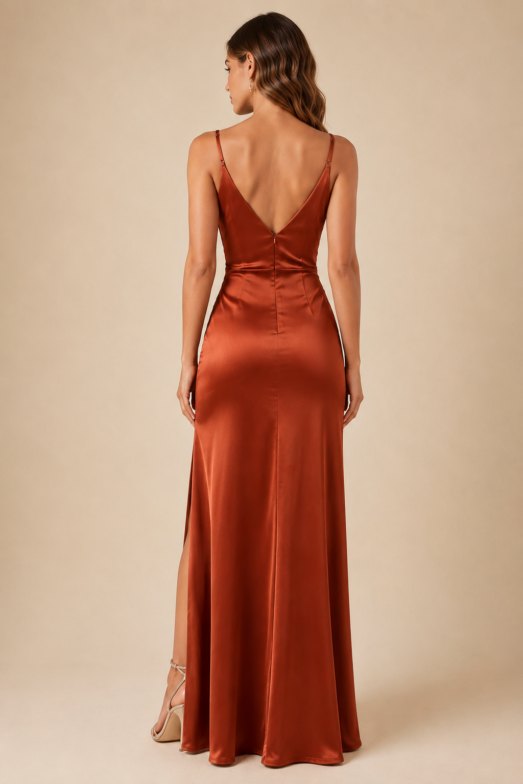 Nina | V-Neck High Split Satin-Look Midi Dress