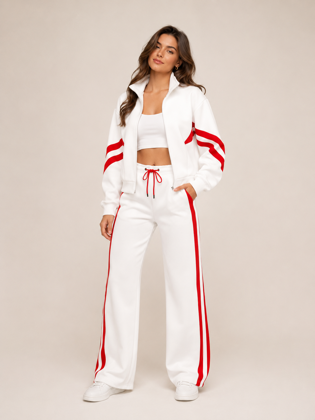 Savra | Contrast Stripe Knit Two-Piece Tracksuit Set