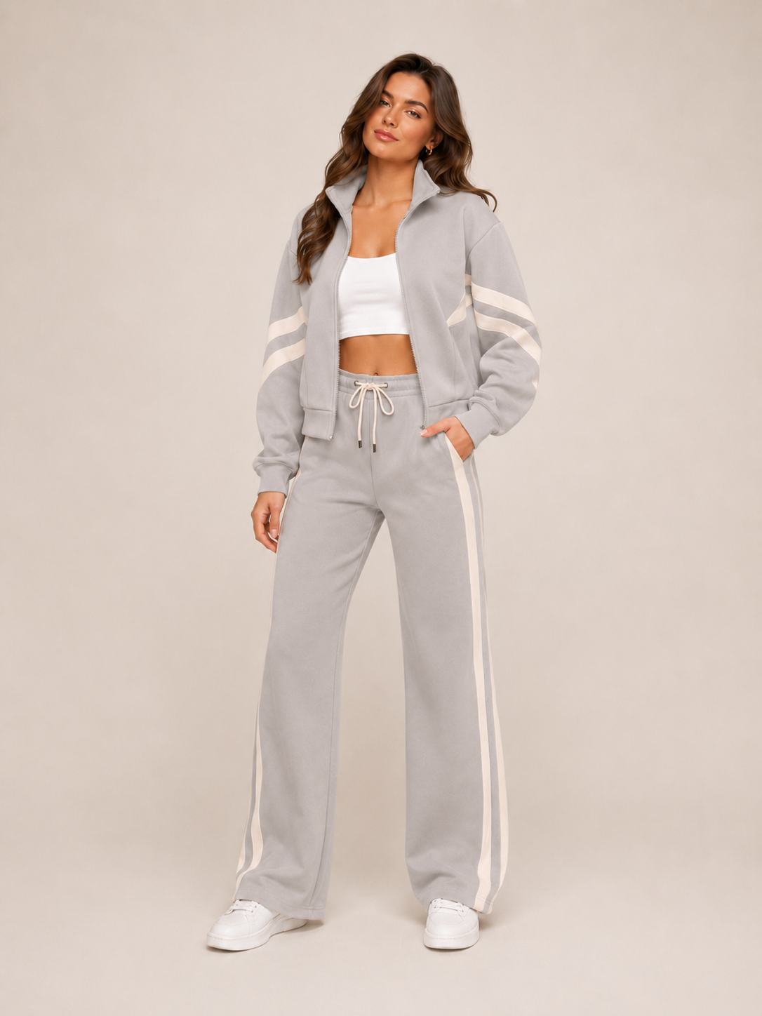 Savra | Contrast Stripe Knit Two-Piece Tracksuit Set