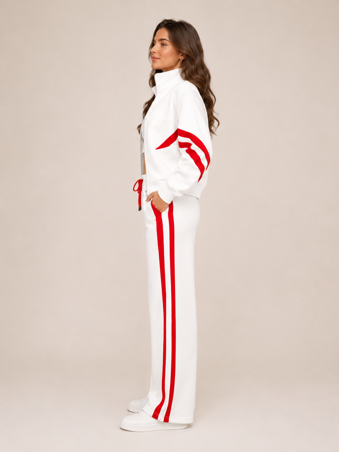 Savra | Contrast Stripe Knit Two-Piece Tracksuit Set