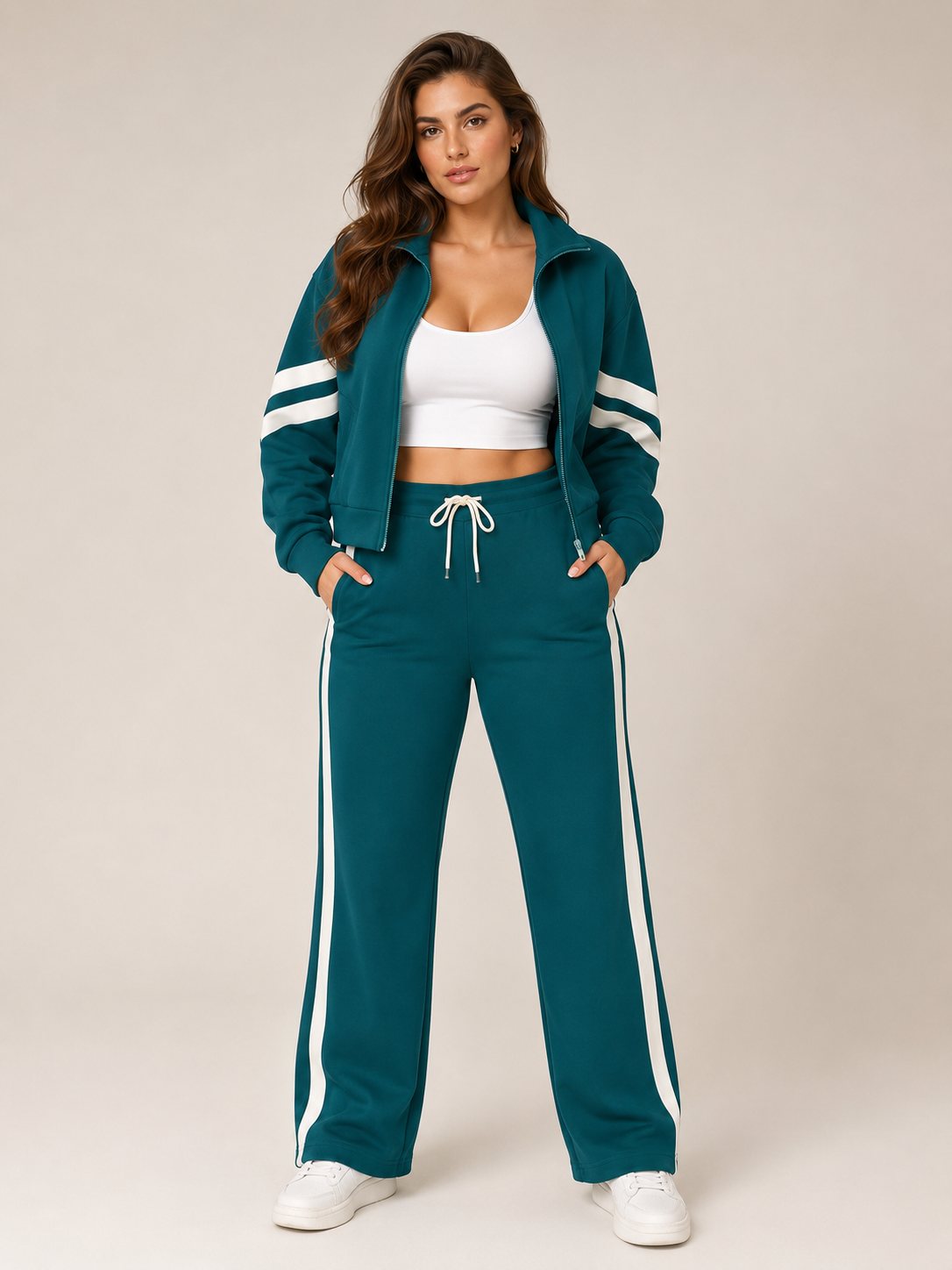 Savra | Contrast Stripe Knit Two-Piece Tracksuit Set