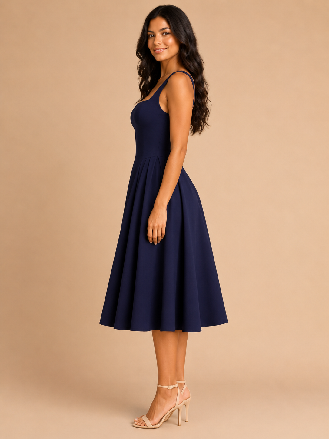Ines | Square Neck Flared Midi Dress