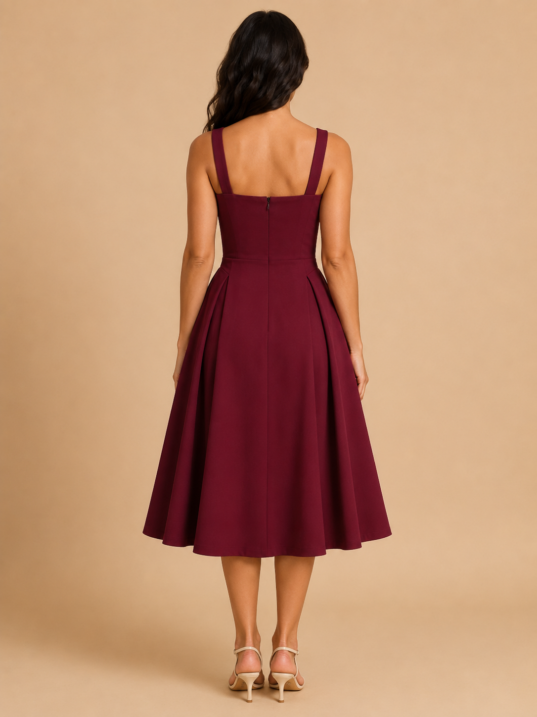Ines | Square Neck Flared Midi Dress