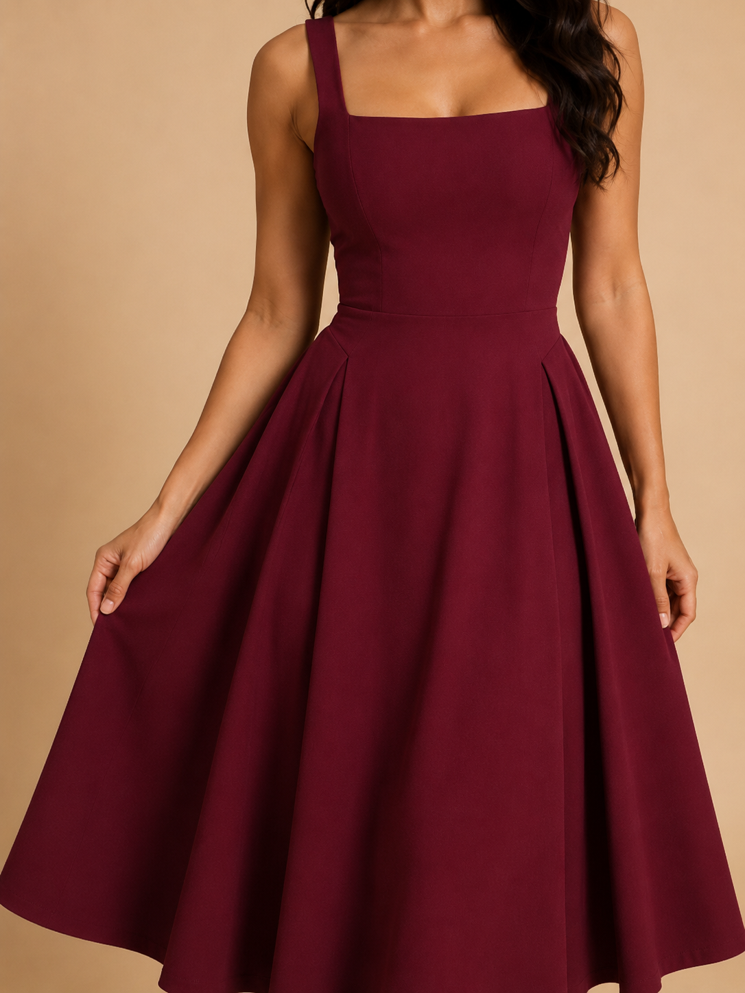 Ines | Square Neck Flared Midi Dress