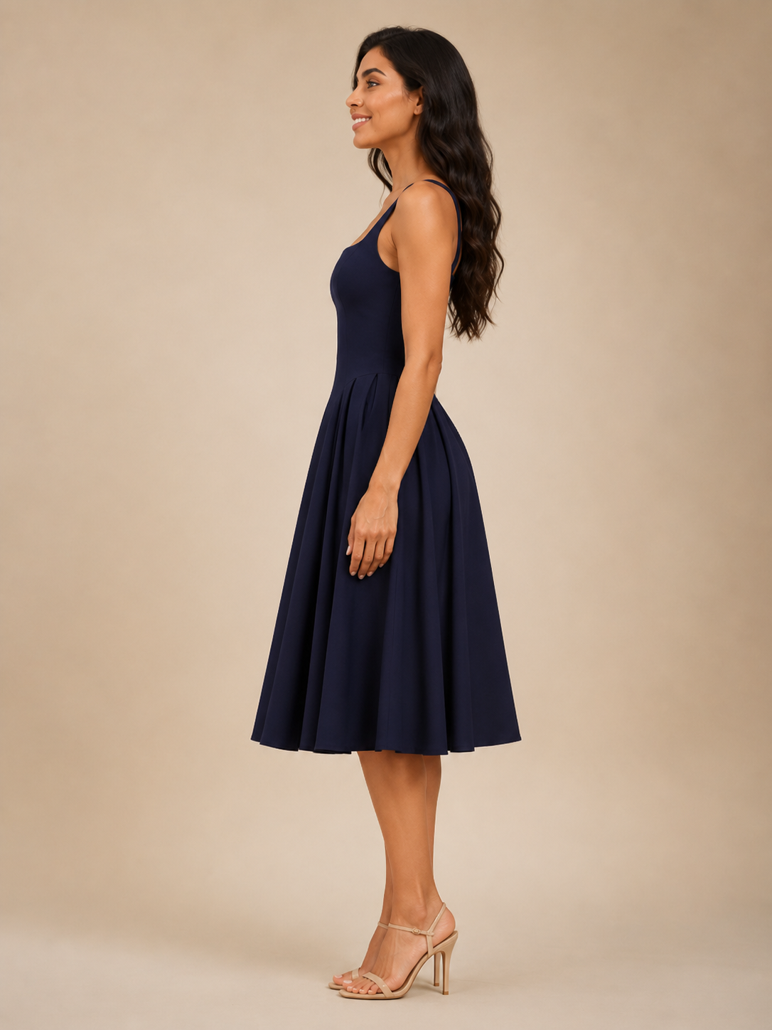 Ines | Square Neck Flared Midi Dress
