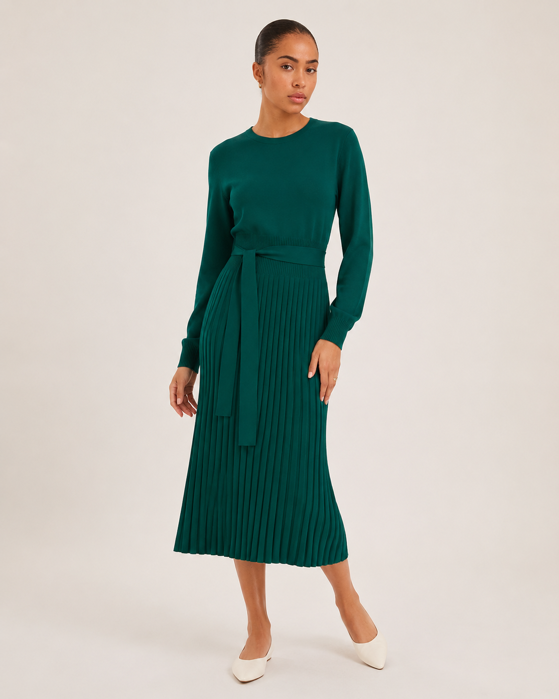 Paloma | Long Sleeve Pleated Midi Dress