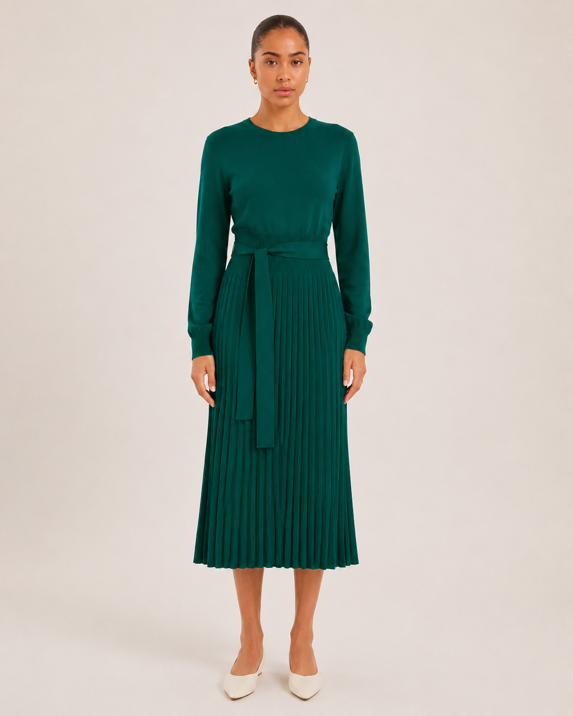Paloma | Long Sleeve Pleated Midi Dress