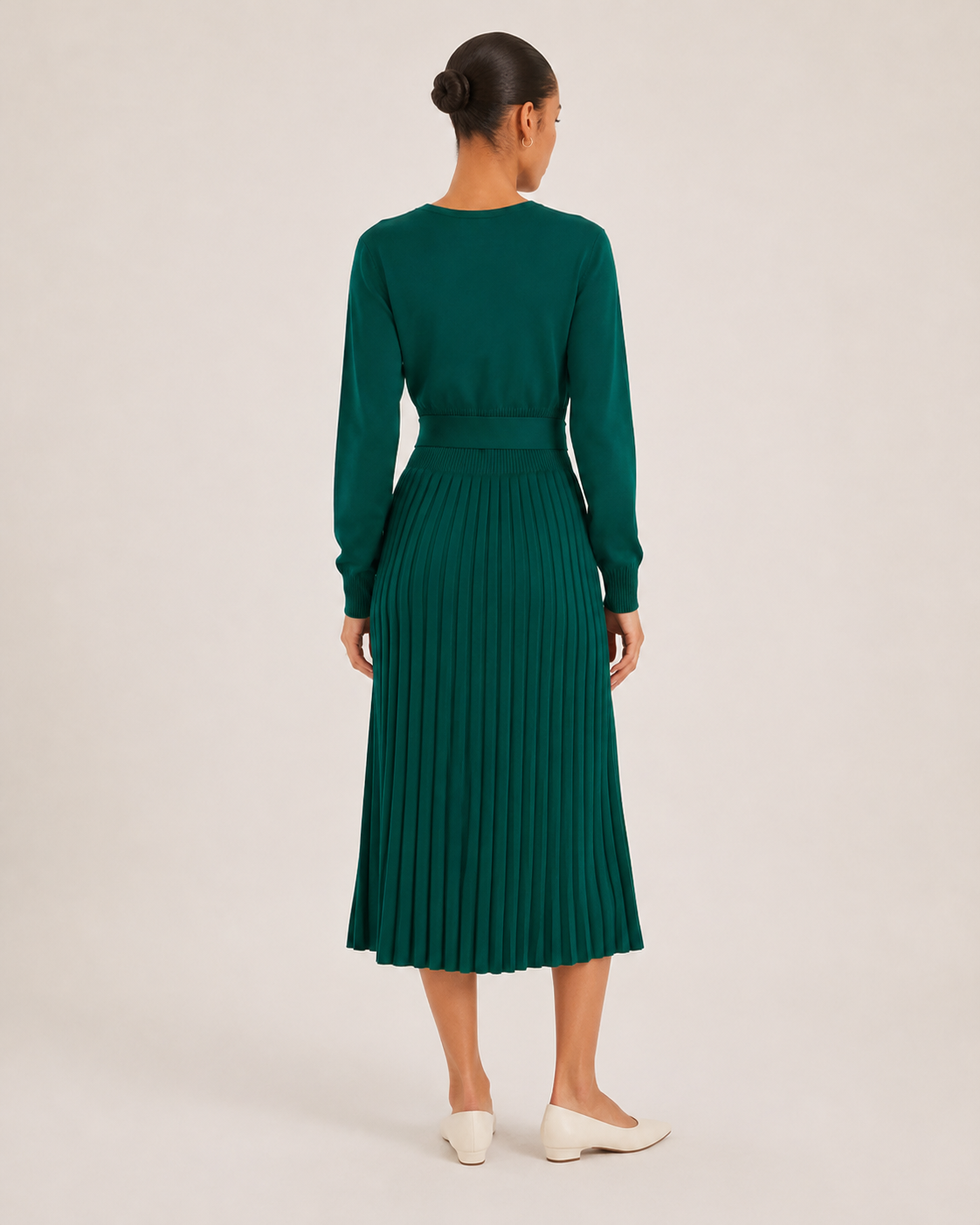 Paloma | Long Sleeve Pleated Midi Dress