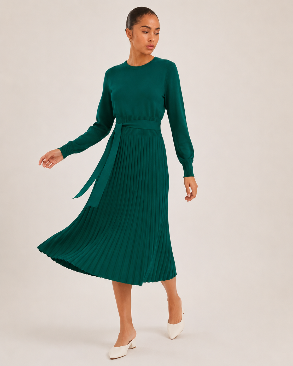 Paloma | Long Sleeve Pleated Midi Dress