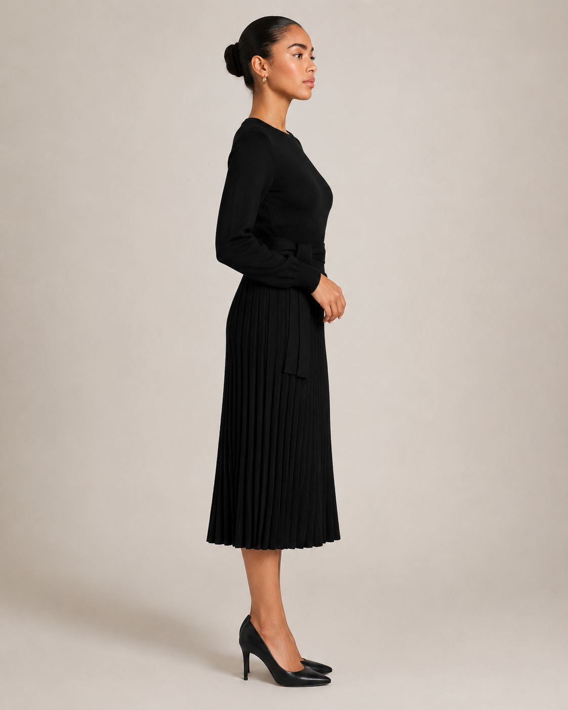 Paloma | Long Sleeve Pleated Midi Dress
