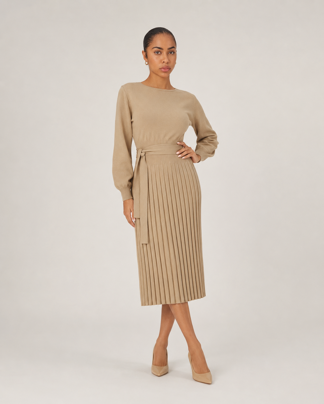 Paloma | Long Sleeve Pleated Midi Dress