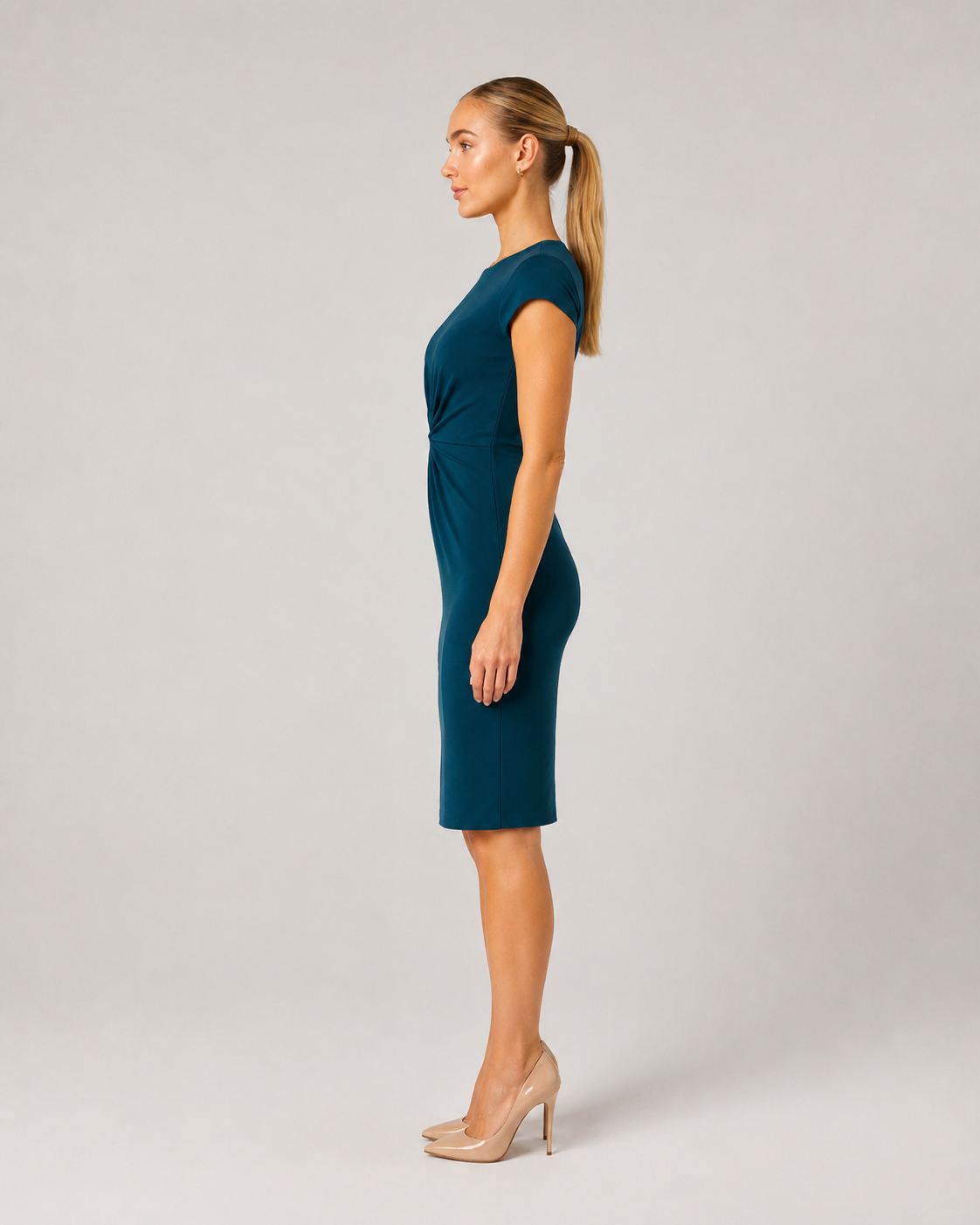 Valentina | Draped Waist Short Sleeve Midi Dress