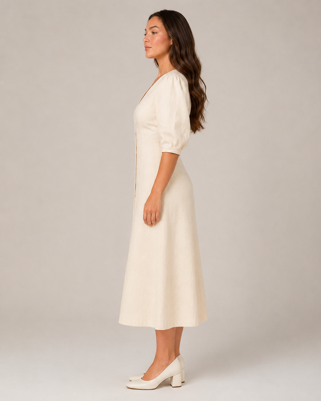 Peyton | Button-Front V-Neck Midi Dress
