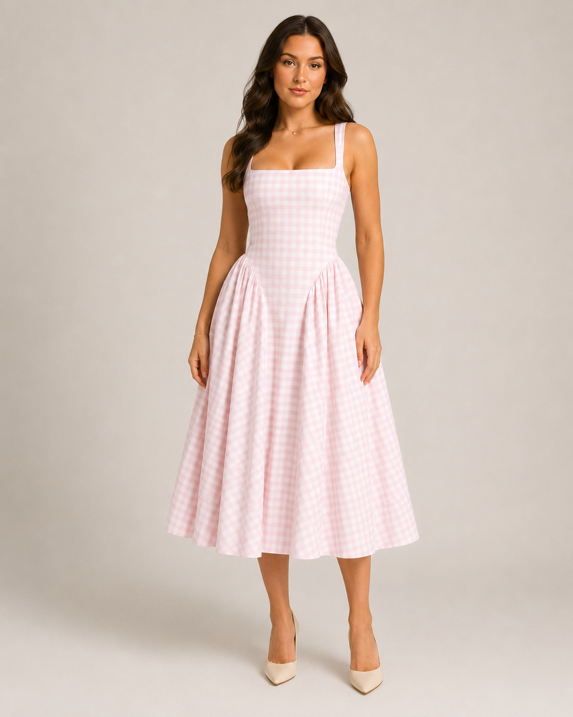 Sienna | Check Print Flared Midi Dress