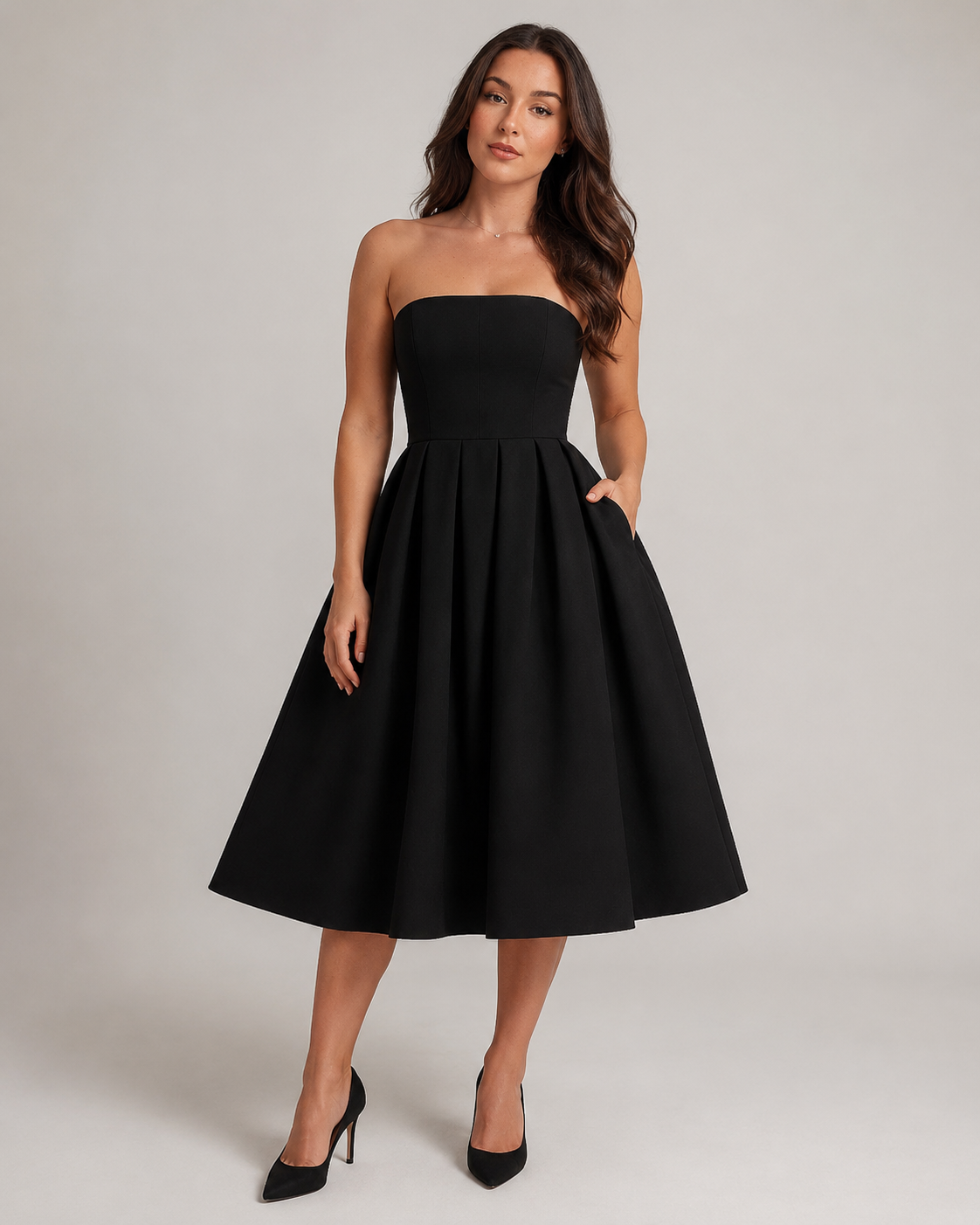 Layla | Strapless Flared Midi Dress