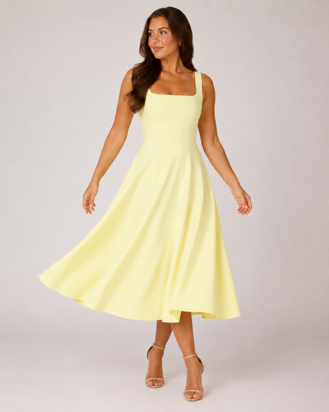 Adeline | Wide-Strap Flared Midi Dress
