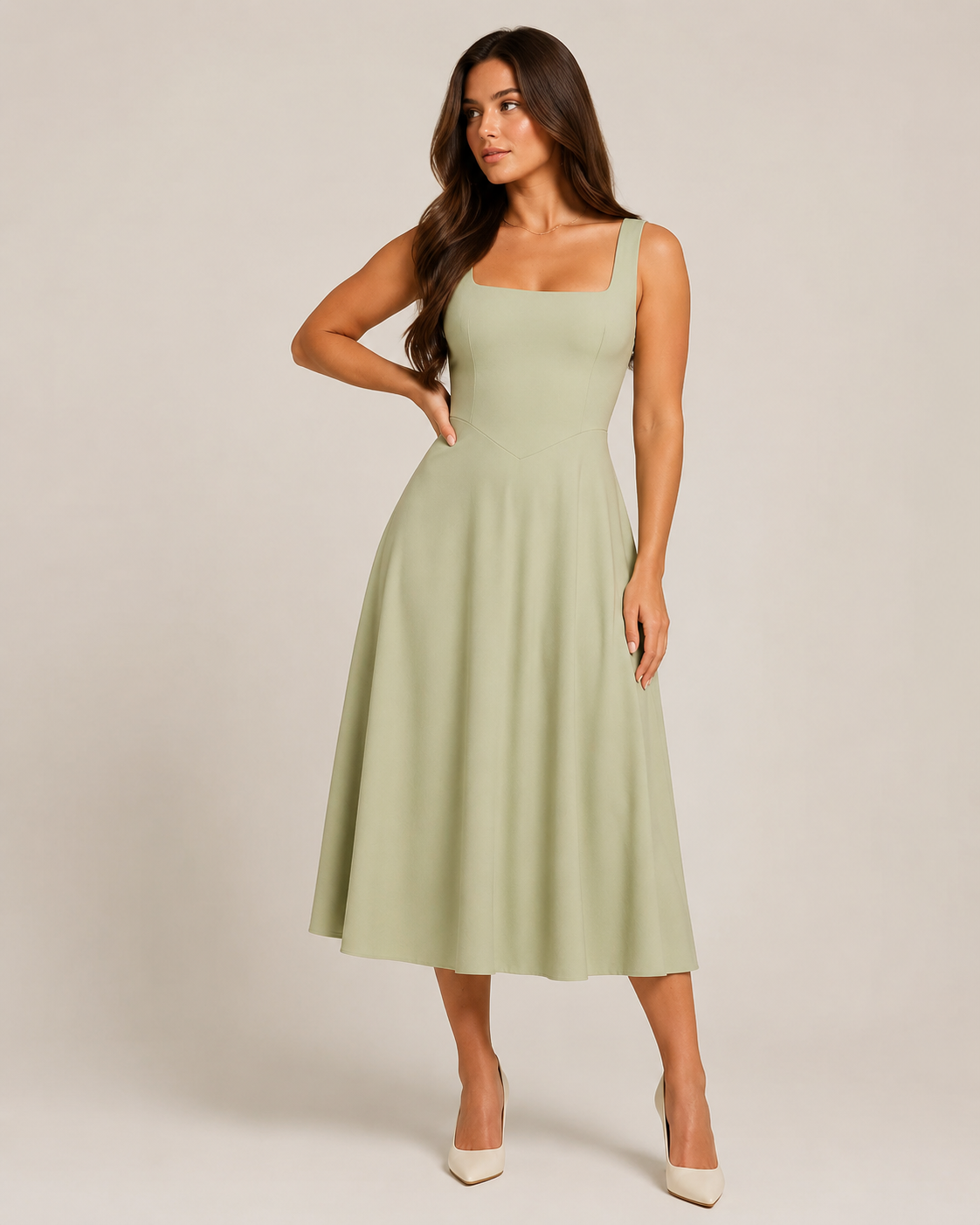 Adeline | Wide-Strap Flared Midi Dress