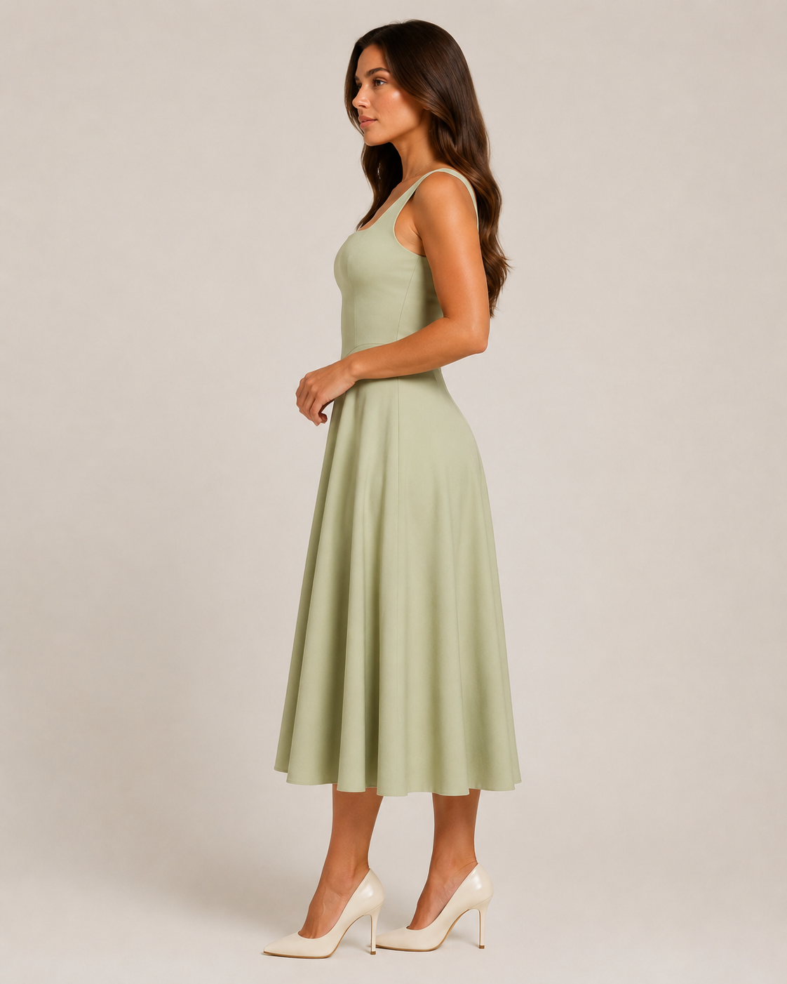 Adeline | Wide-Strap Flared Midi Dress