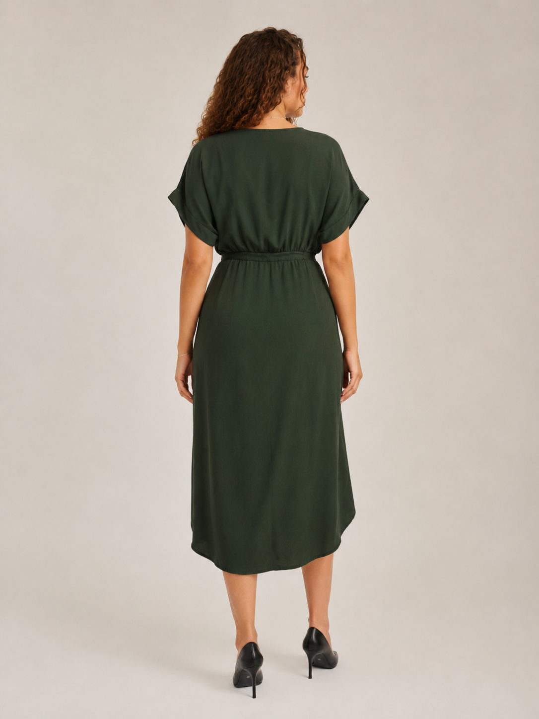 Della | Wrap Belted Emerald Green Midi Dress