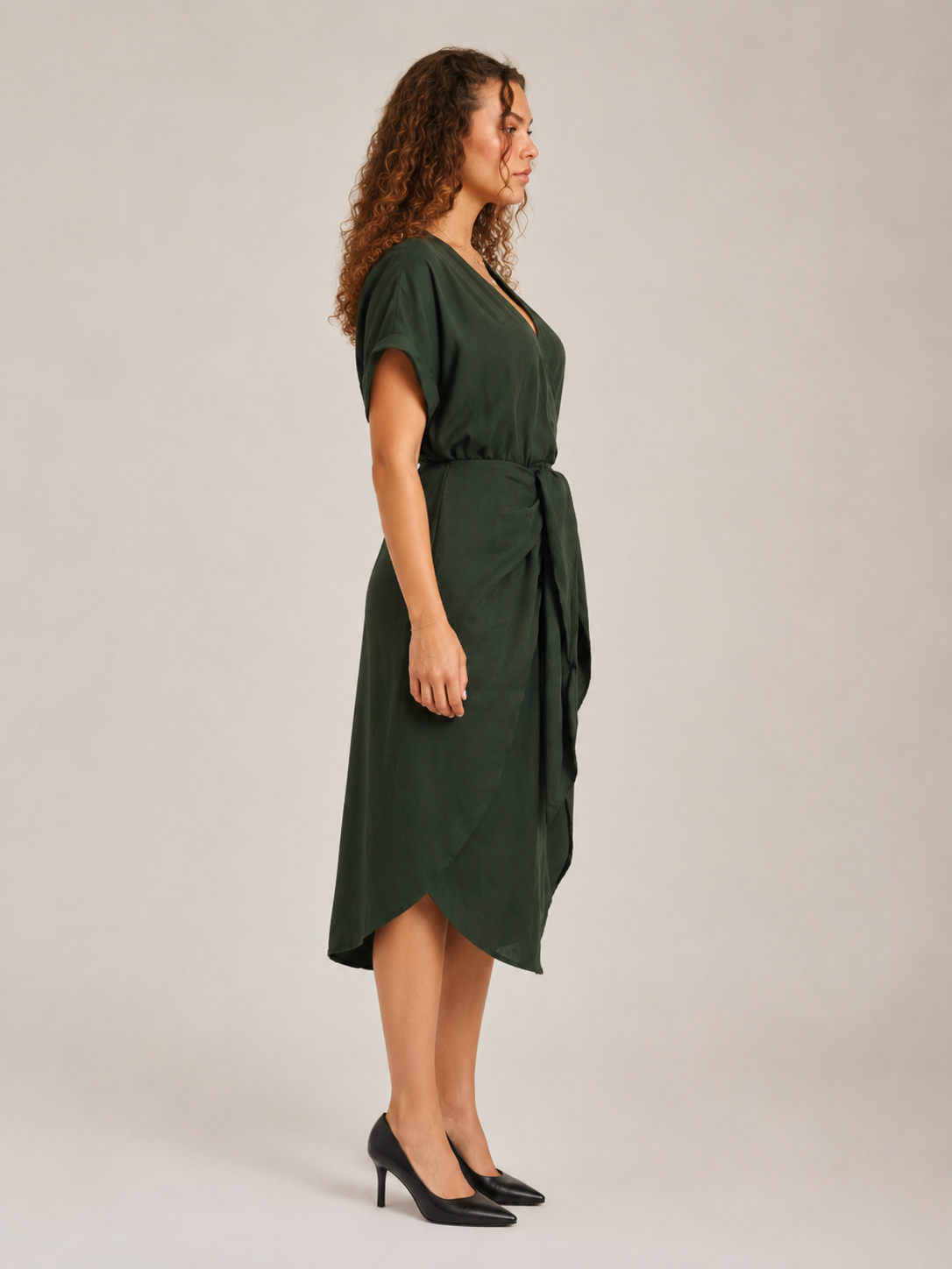 Della | Wrap Belted Emerald Green Midi Dress
