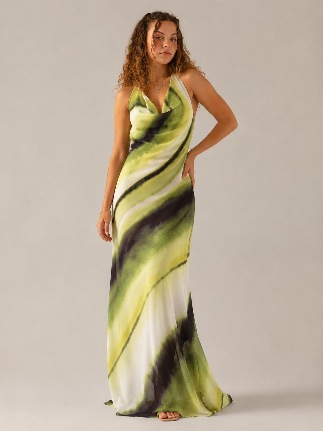 Aurelia | Printed Cowl Neck Halter Maxi Dress