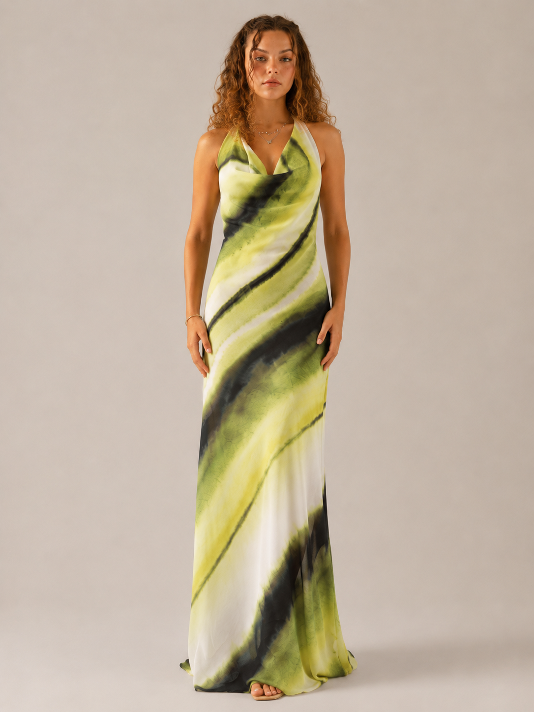Aurelia | Printed Cowl Neck Halter Maxi Dress