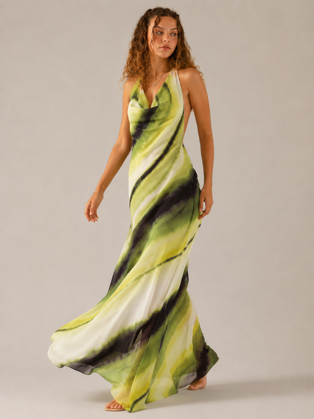 Aurelia | Printed Cowl Neck Halter Maxi Dress