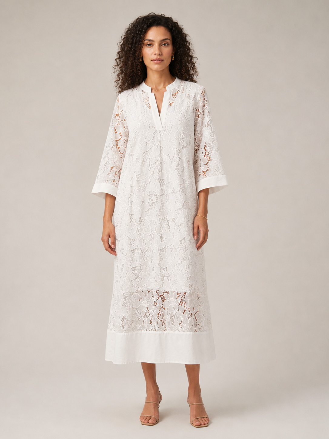 Estrella | Lace 3/4 Sleeve High Collar Mini Dress
