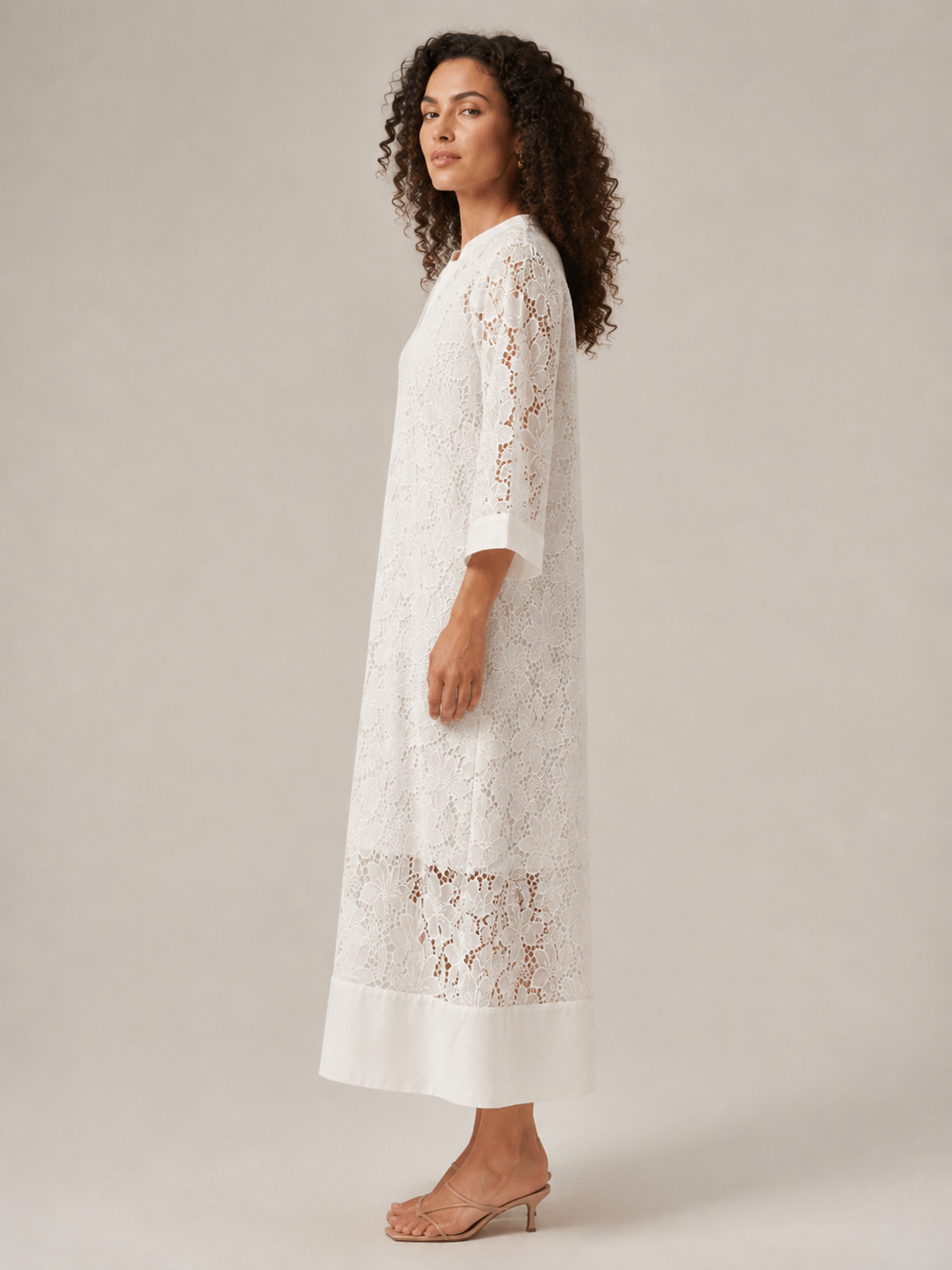 Estrella | Lace 3/4 Sleeve High Collar Mini Dress