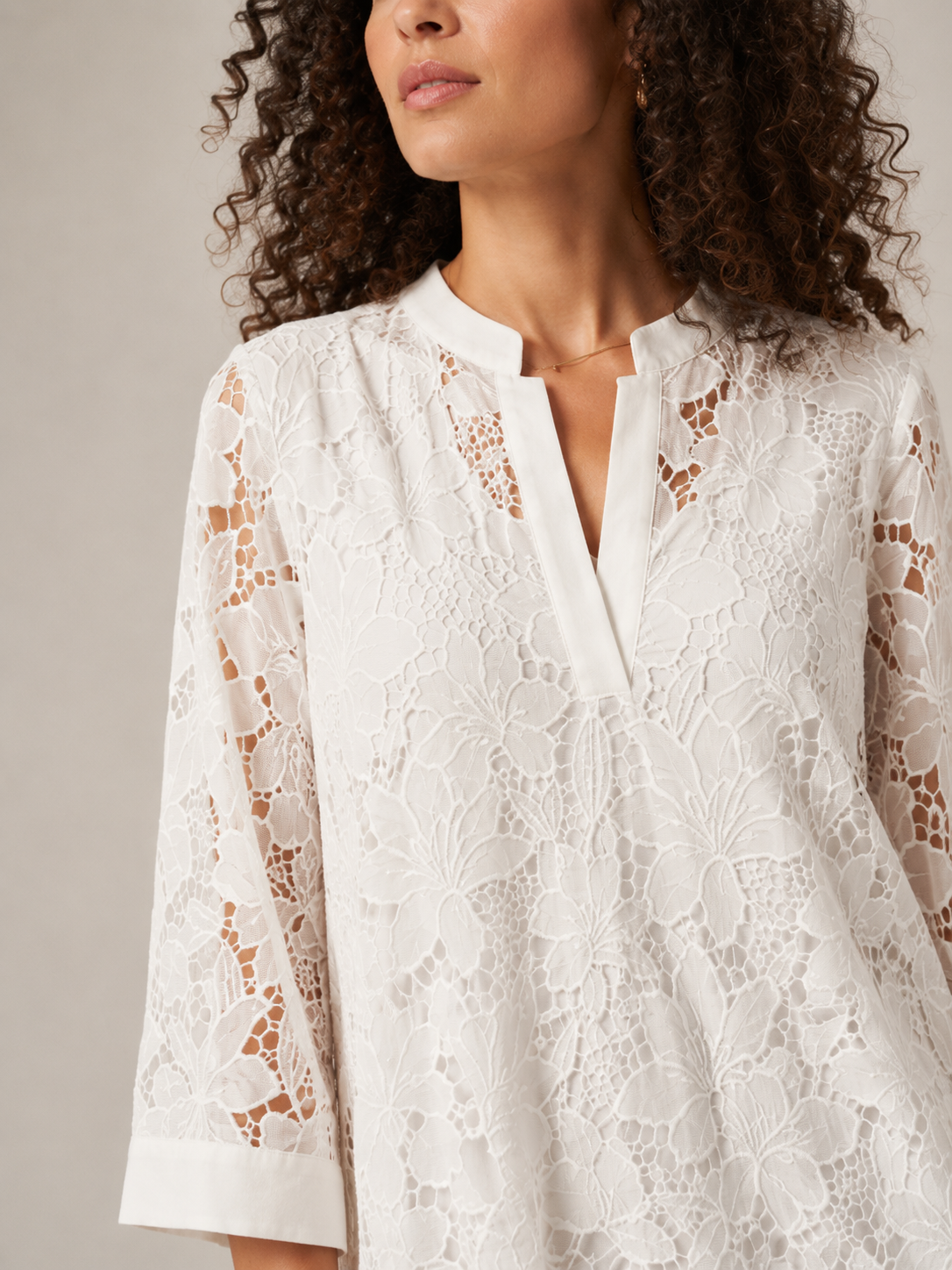 Estrella | Lace 3/4 Sleeve High Collar Mini Dress