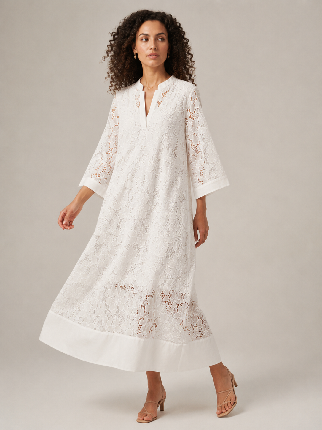 Estrella | Lace 3/4 Sleeve High Collar Mini Dress