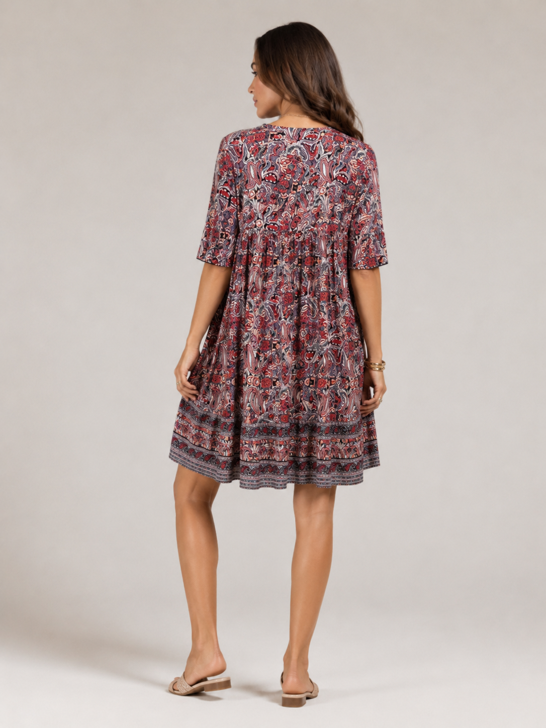 Priya | V-Neck All Over Print Boho Mini Dress