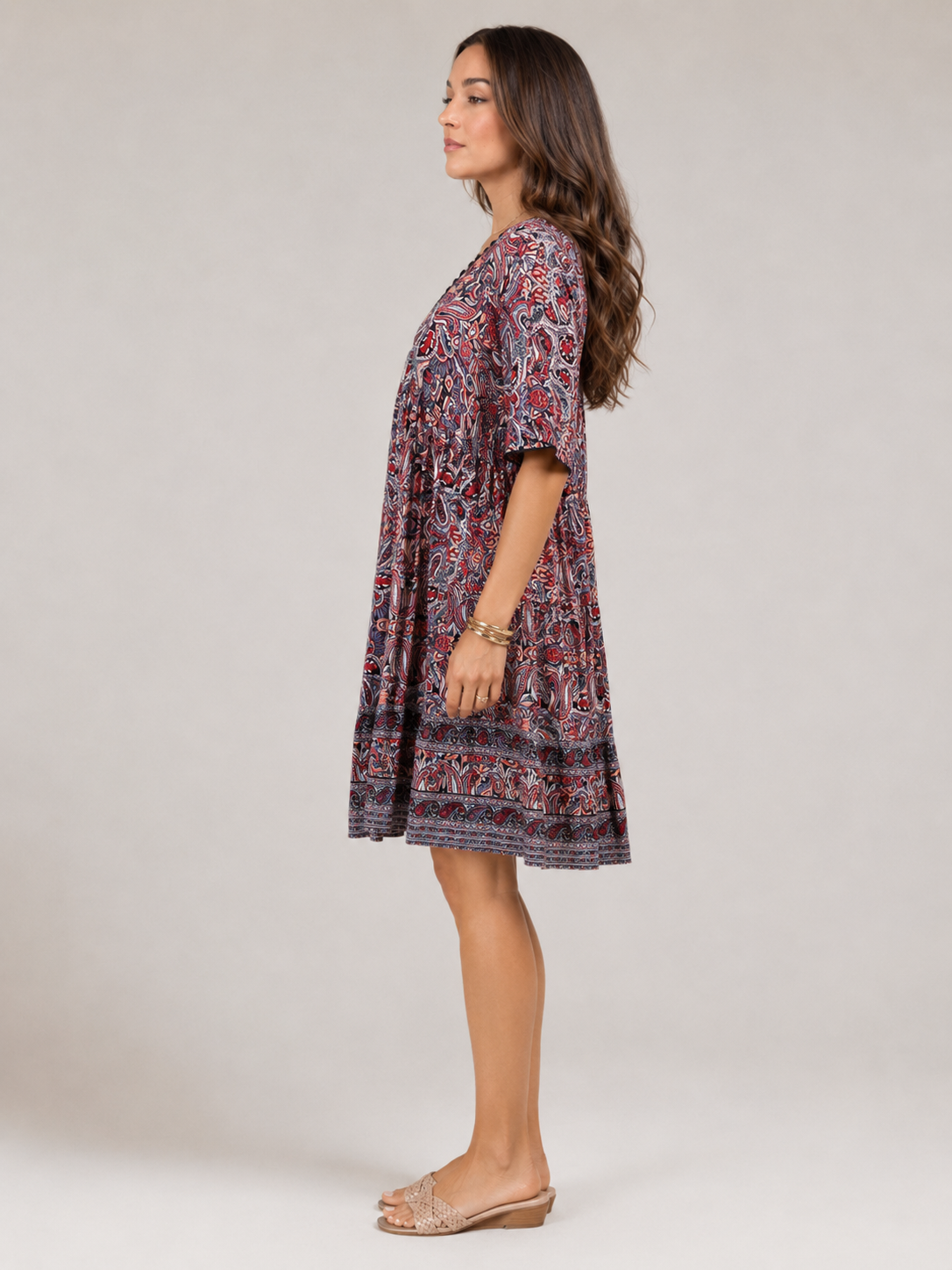 Priya | V-Neck All Over Print Boho Mini Dress