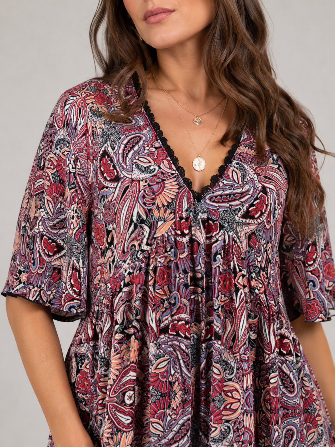 Priya | V-Neck All Over Print Boho Mini Dress